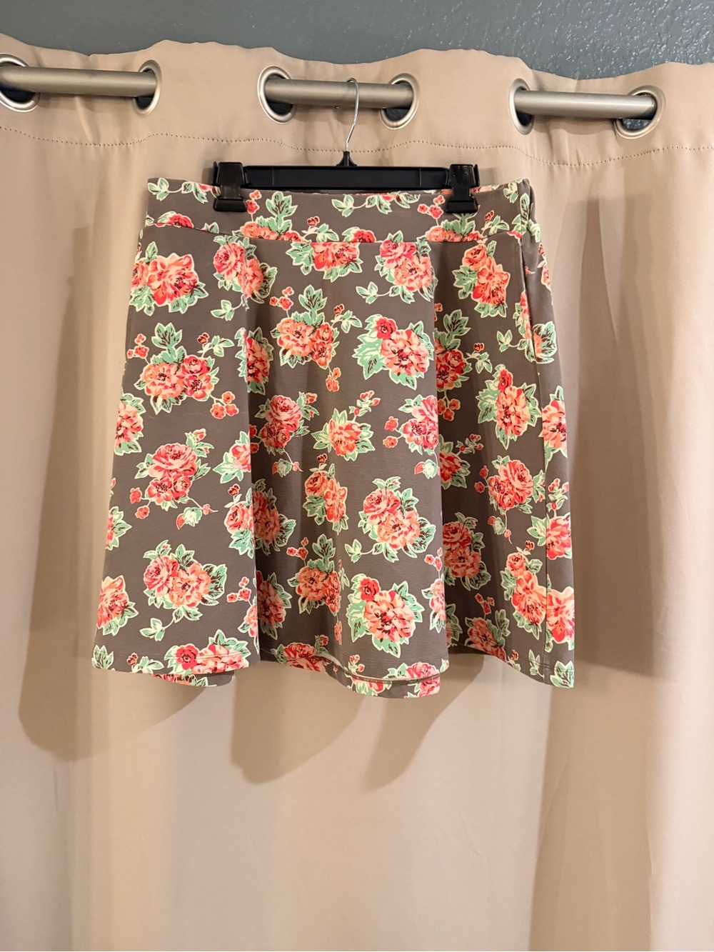 Matilda Jane Floral A-Line Skirt - Pink Rose on Taupe